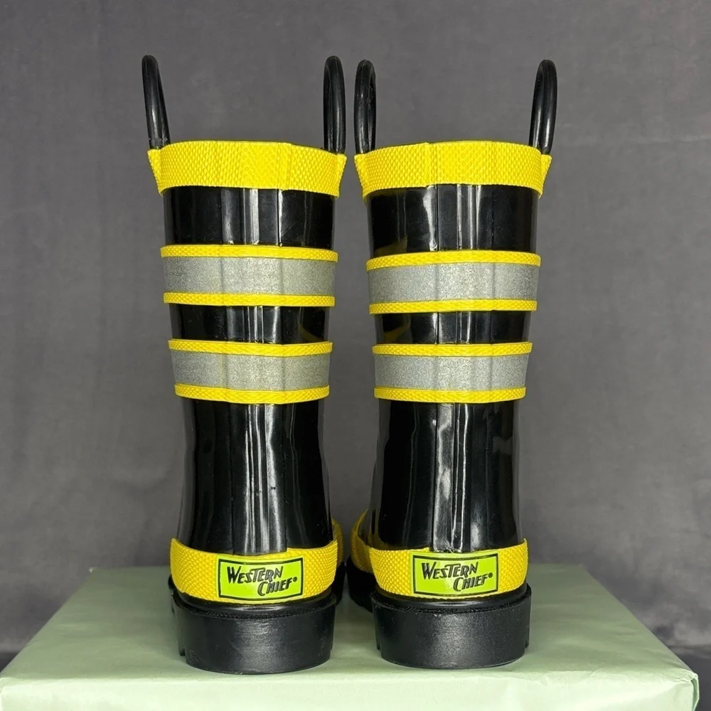 Western Chief Firefighter Rain Boots Toddler Size 9 Yellow Black Rubber Fireman